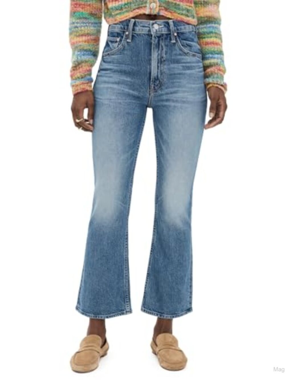 High Rise Flare Ankle Jeans Stretch Denim 5-Pocket Mid-Weight